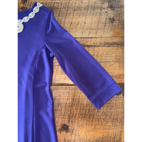 Womens Lilly Pulitzer Purple Embroidered Collar Jonah Knit 3/4‎ Sleeve Dress M - Picture 3 of 8